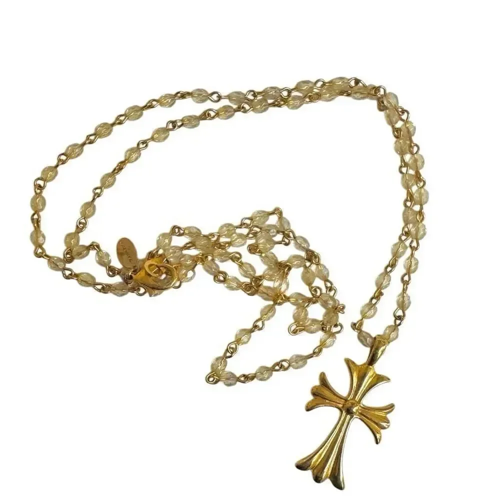Worthington beaded  gold tone cross necklace